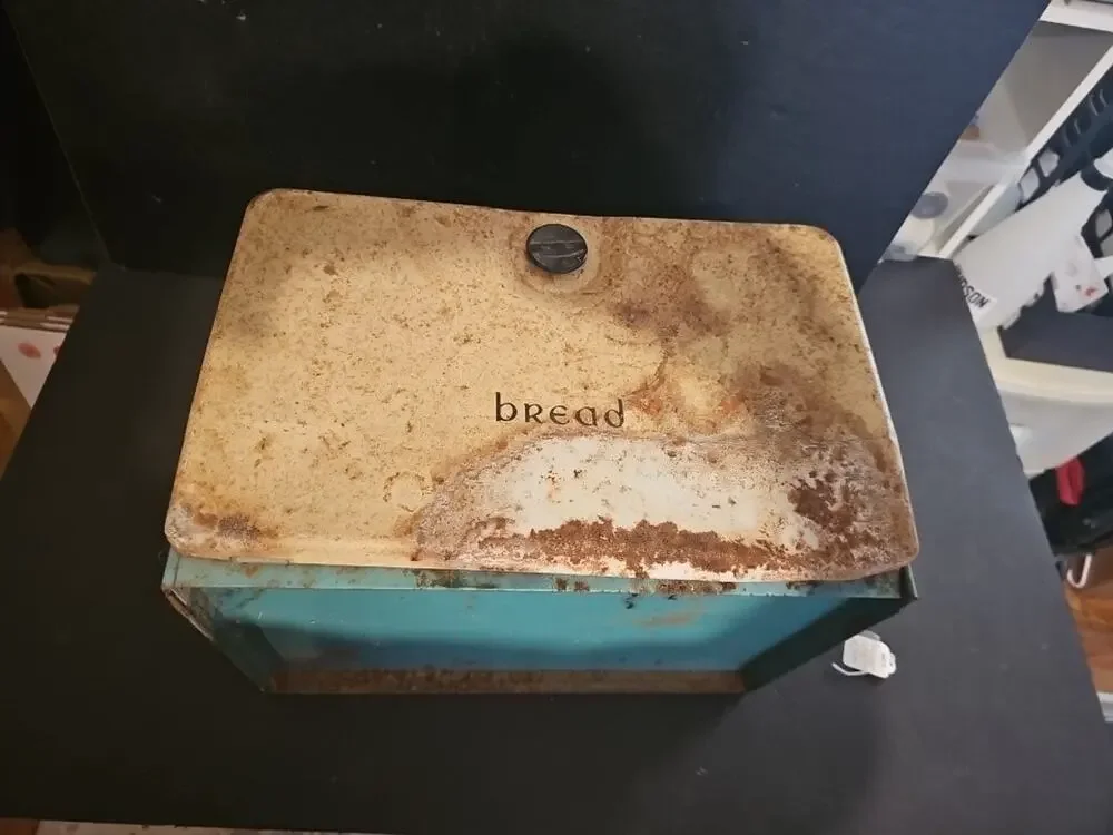 Vintage Metal Bread Box Antique Storage Tin Country HARVELL